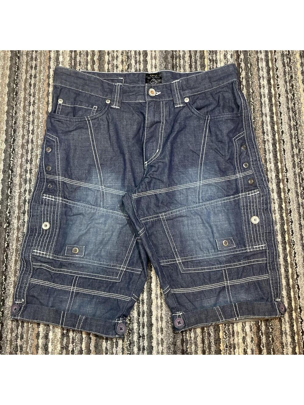 POINT ZERO Blue Y2K Cargo Street Skater Casual Denim Jorts Shorts SZ 31